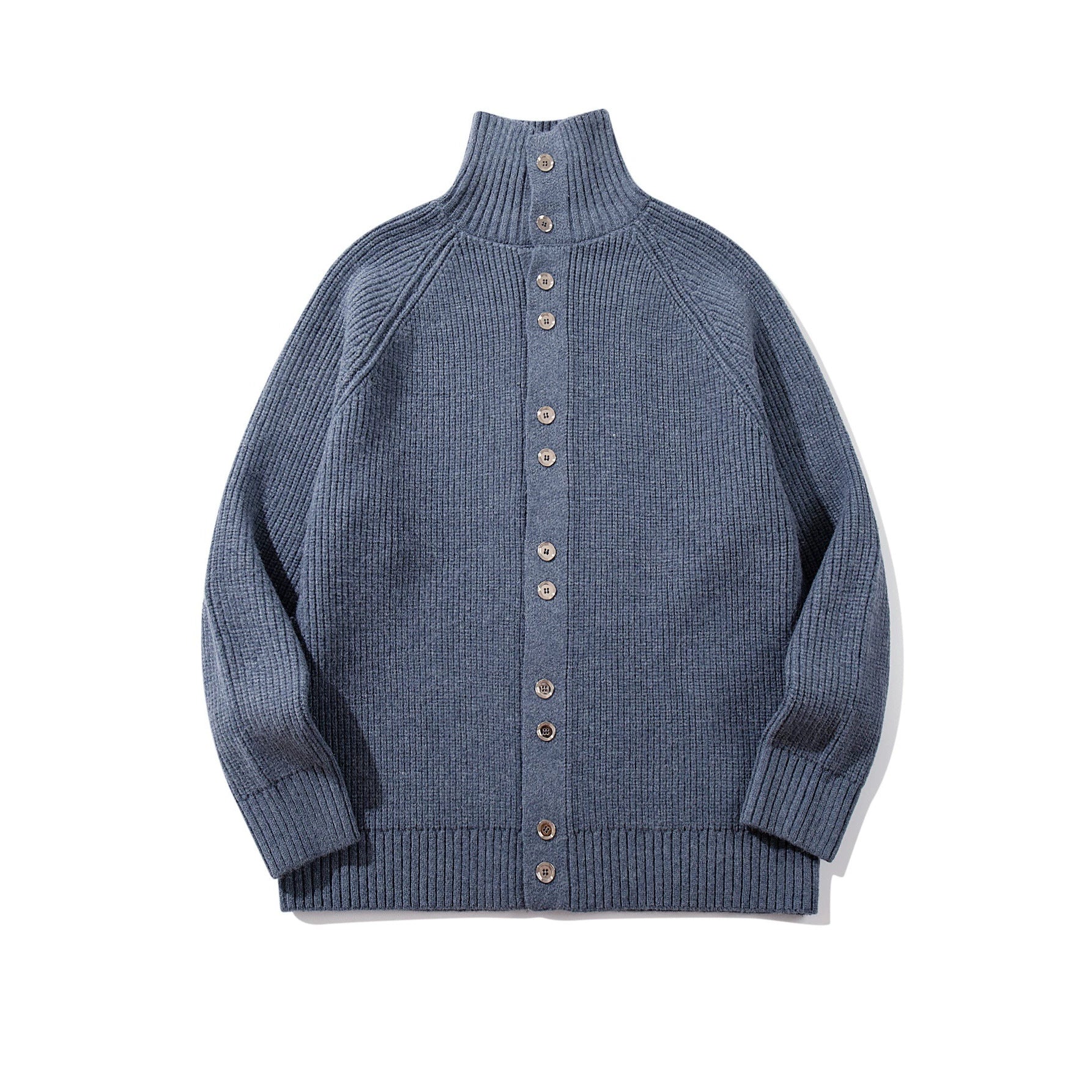 Women's Chunky Knit Long Cardigan with Stand-Up Collar and Full Button Placket Chichicherry