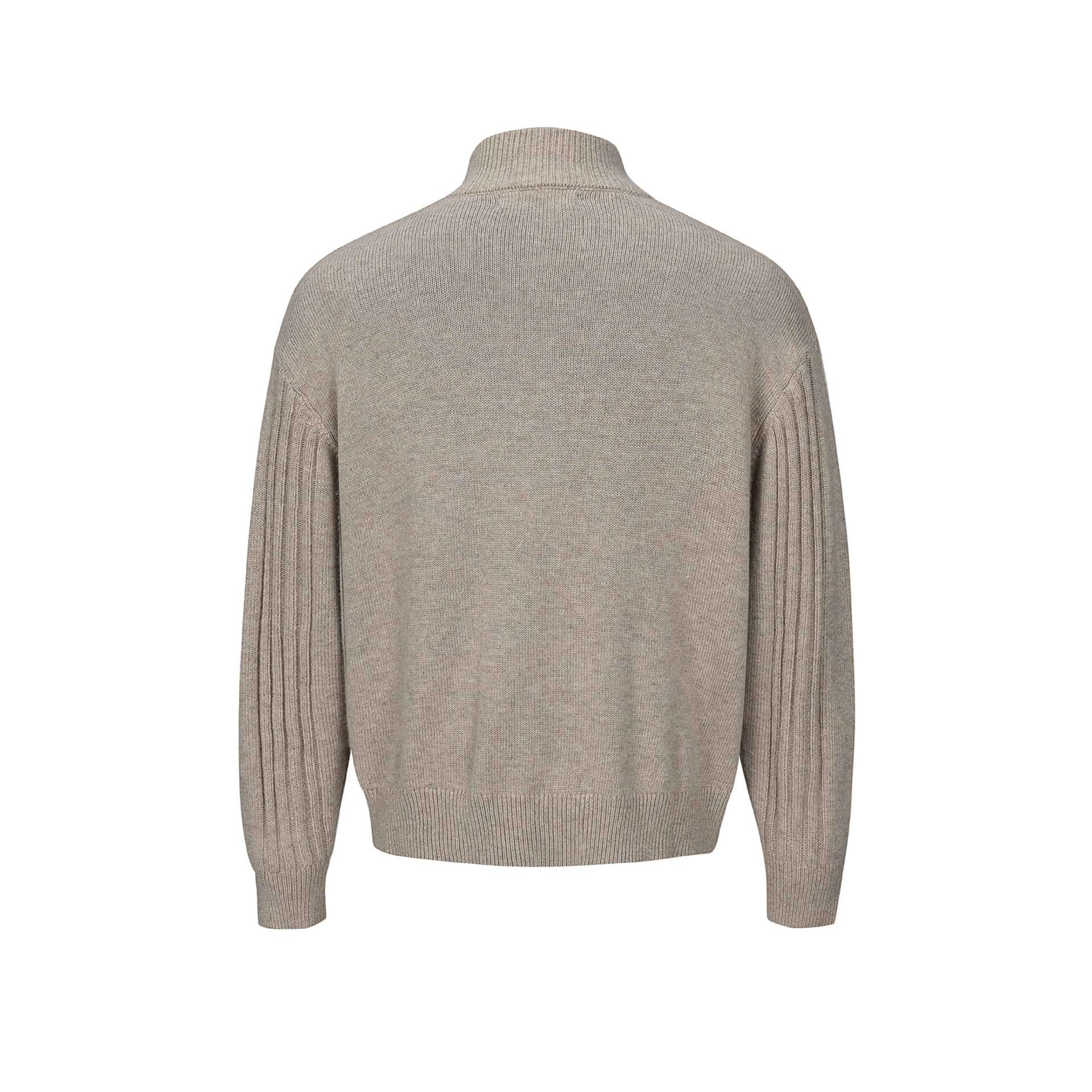 Men's Coarse Structured Knit Sweater with Stand-up Collar and Button Placket Chichicherry