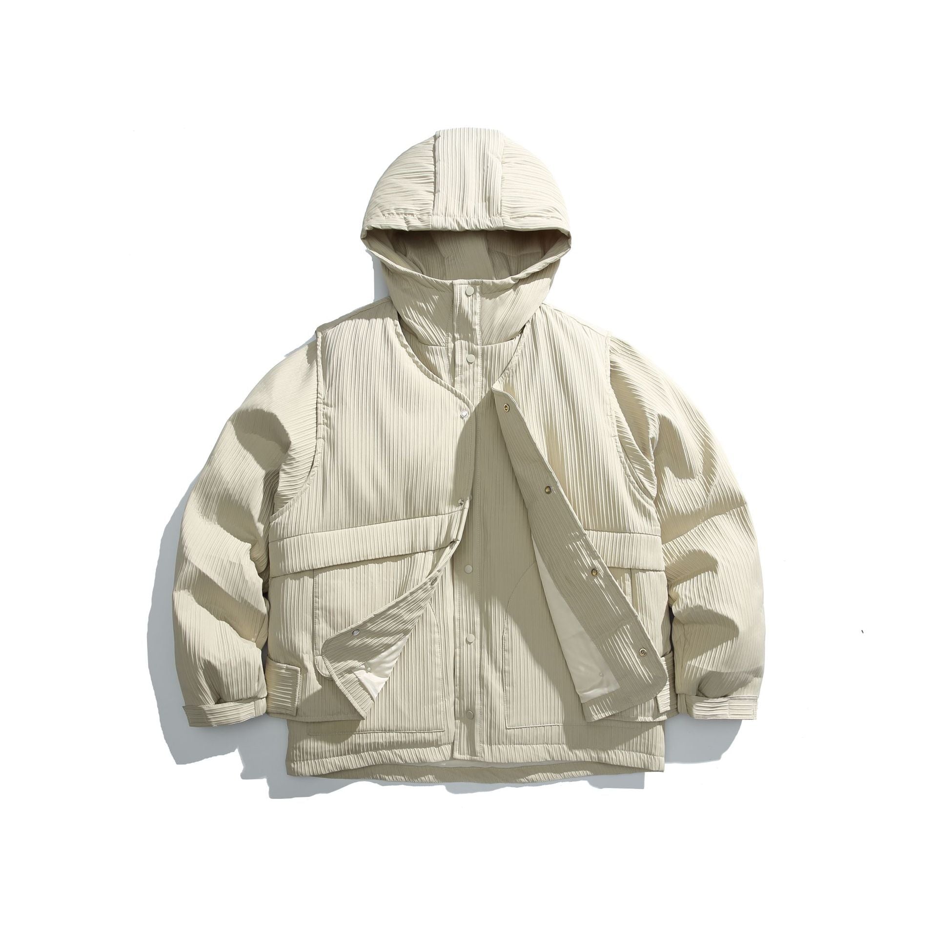 Men's quilted jacket with hood and ribbed textured fabric Chichicherry