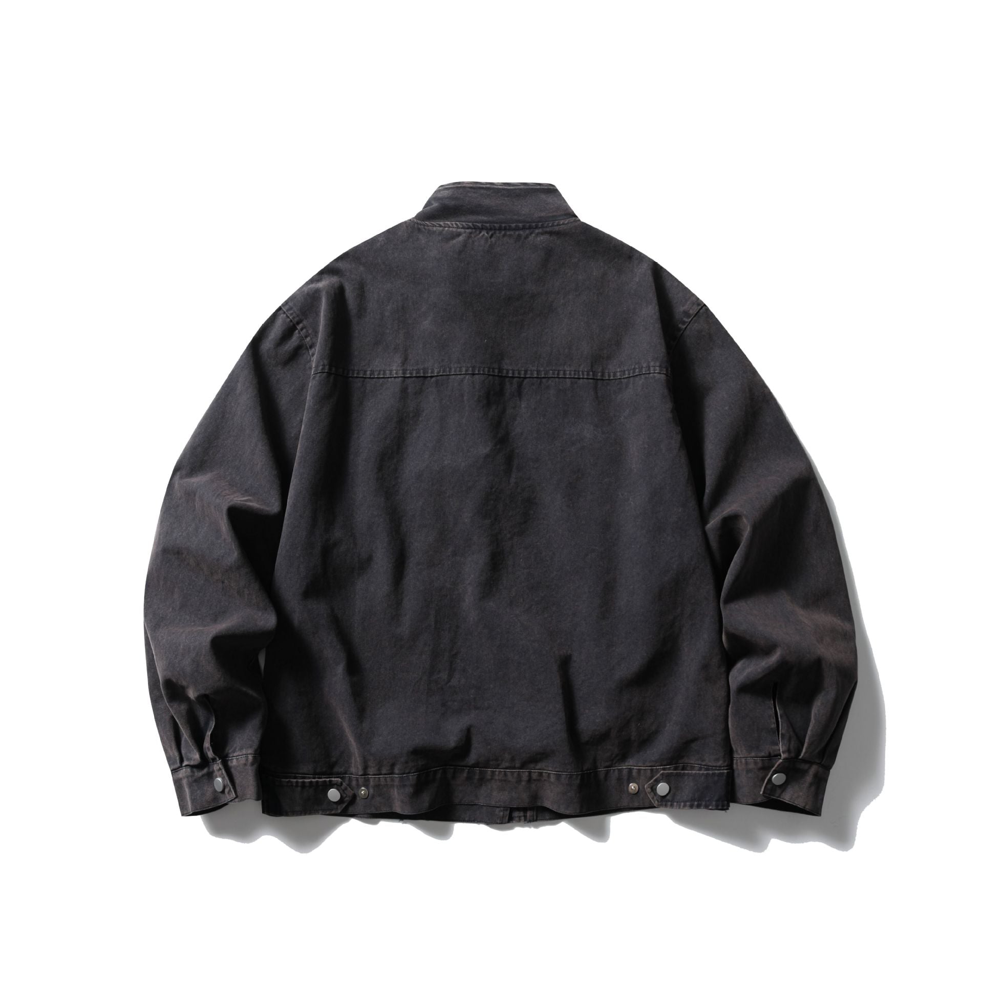 Men's Short Vintage Denim Field Blouson with Stand Collar, Toggle Closure and Utility Pockets Chichicherry