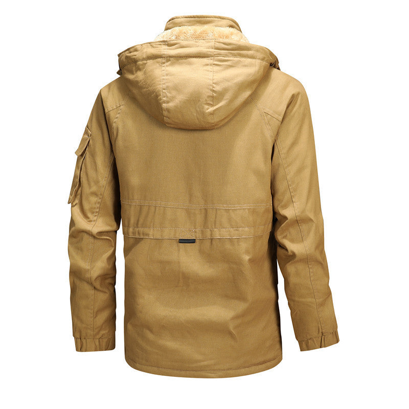 Men's Urban Thermal Canvas Parka with Hood, Sherpa Collar and Multifunctional Outer Pockets Chichicherry