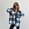 Damen Karierter Overshirt im Shacket-Stil mit Saumtaschen und Knopfverschluss Chichicherry