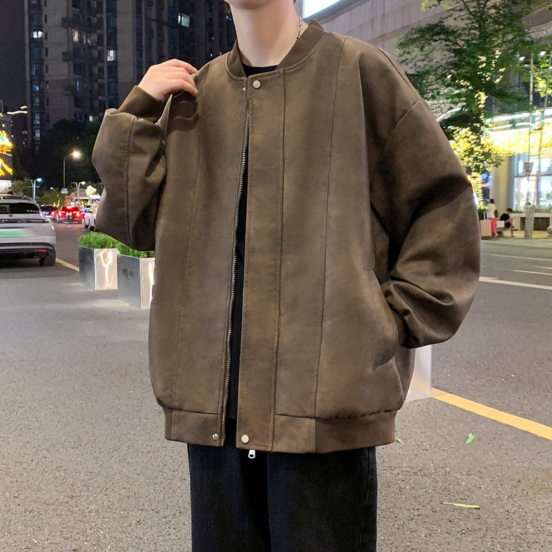 Men's Oversized Bomber Jacket made of Suede Imitation with Vertical Seam Structure Chichicherry