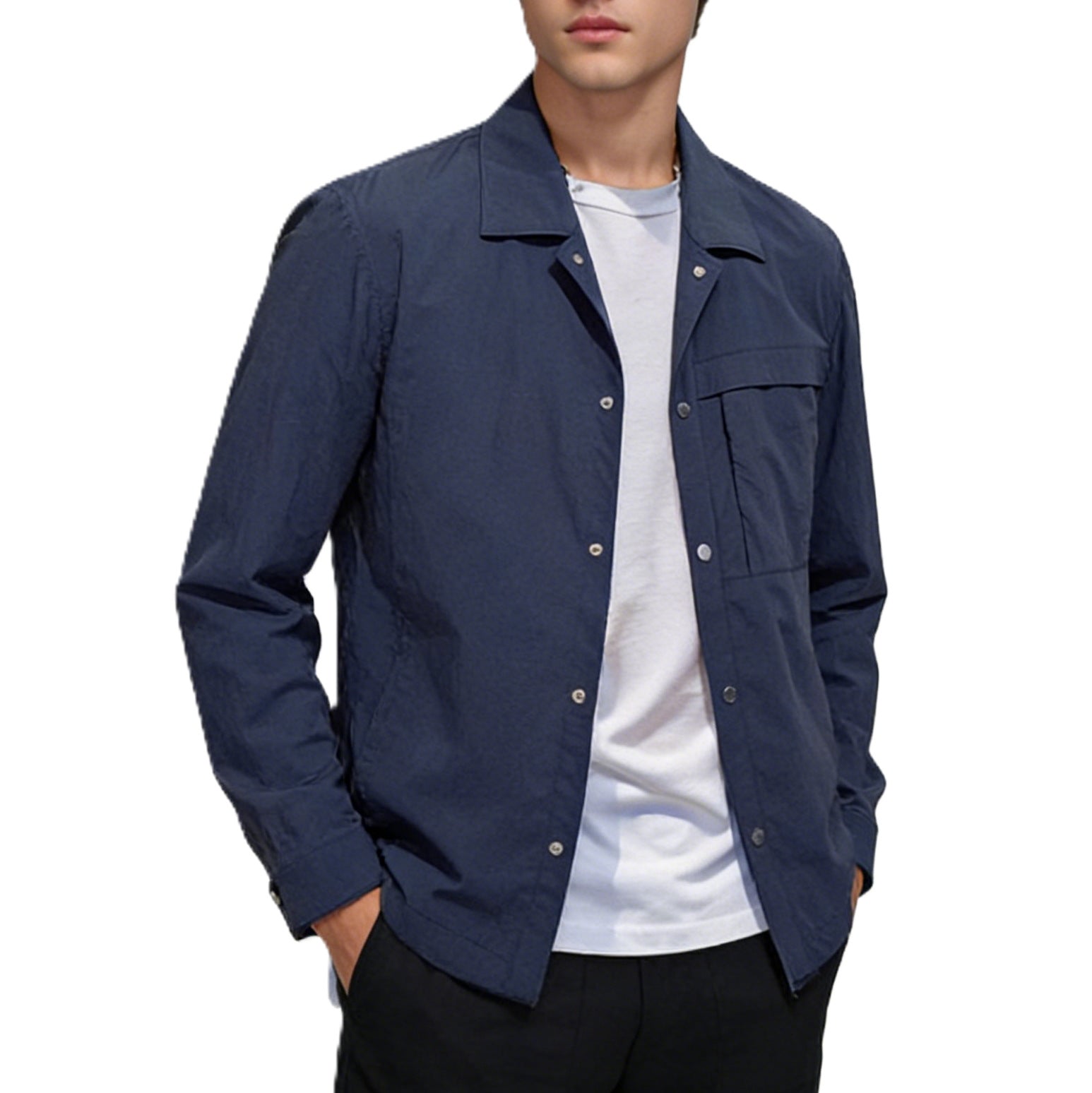 Herren Leichtes Utility-Overshirt mit Pattentaschen und Druckknopfleiste Chichicherry