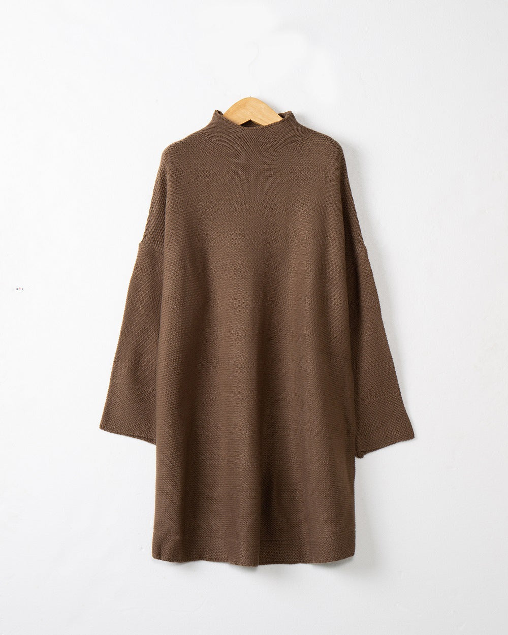 Women Oversize Knit Tunic with Short Stand-up Collar and Dropped Shoulder Chichicherry