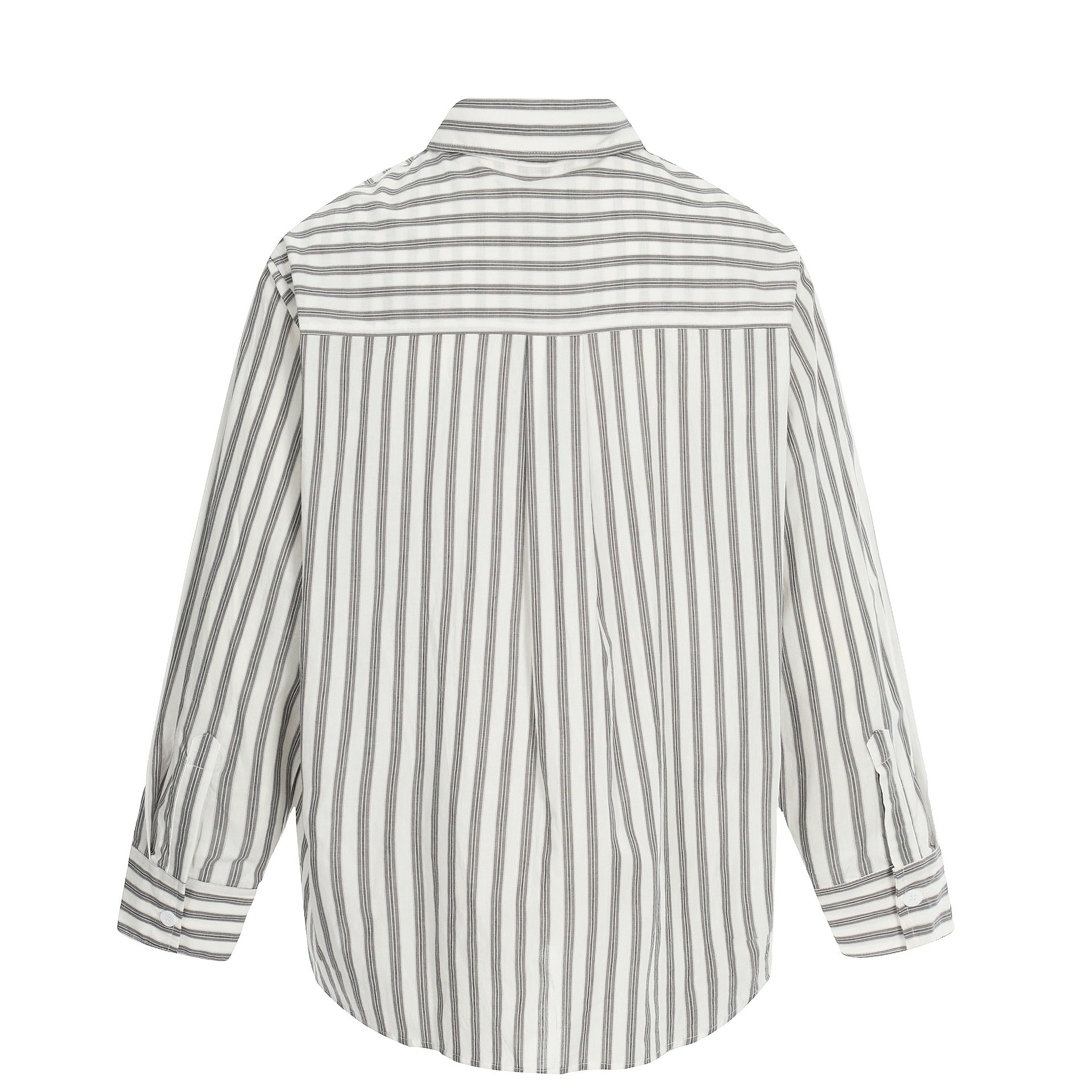 Women Oversize Shirt with Vertical Stripes, Tie Print and Vintage Inscription Chichicherry