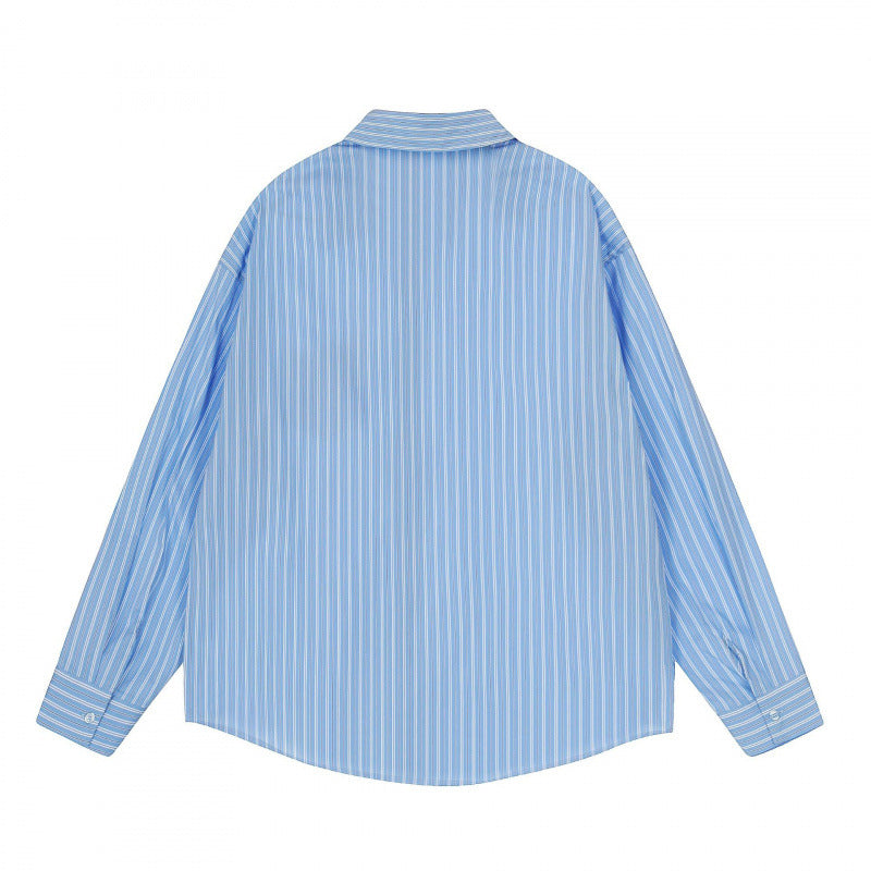 Men's Loose Oversized Shirt with Pinstripes, Chest Pocket and Contrast Stitches Chichicherry