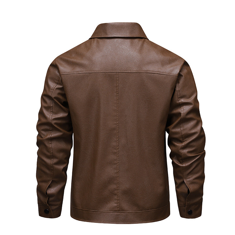 Men's Slim Fit Faux Leather Blouson in Vintage Flight Style with Shirt Collar and Zipper