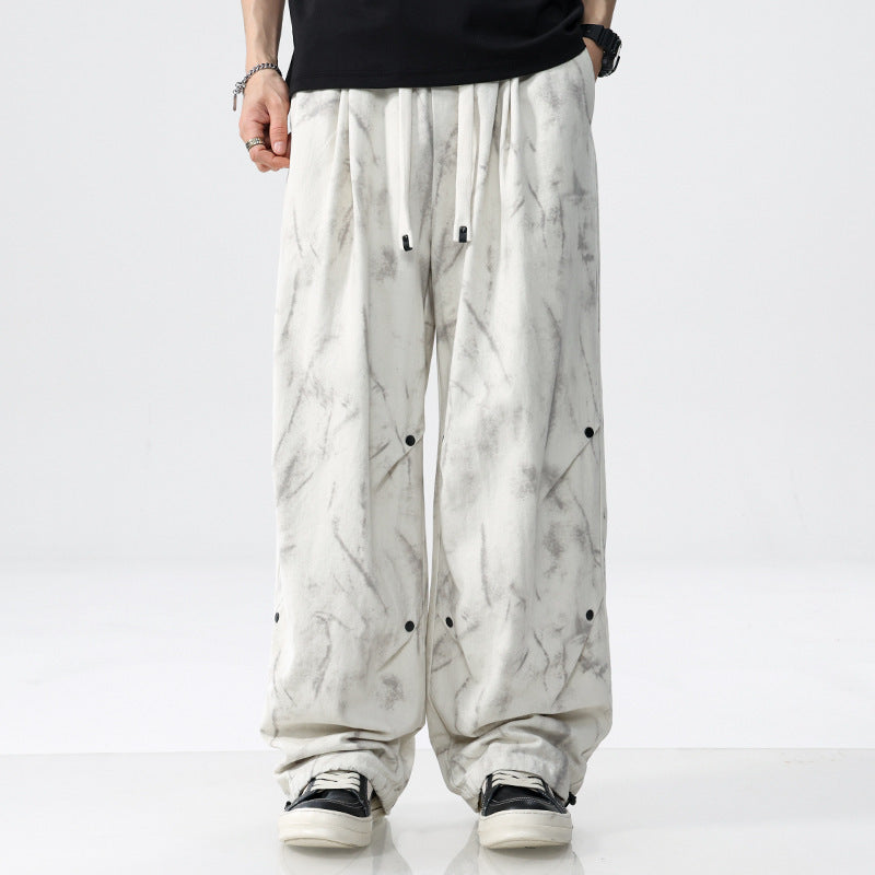 Men's Loose Fit Tie-Dye Cargo Pants made of Cotton Blend with Drawstring Chichicherry