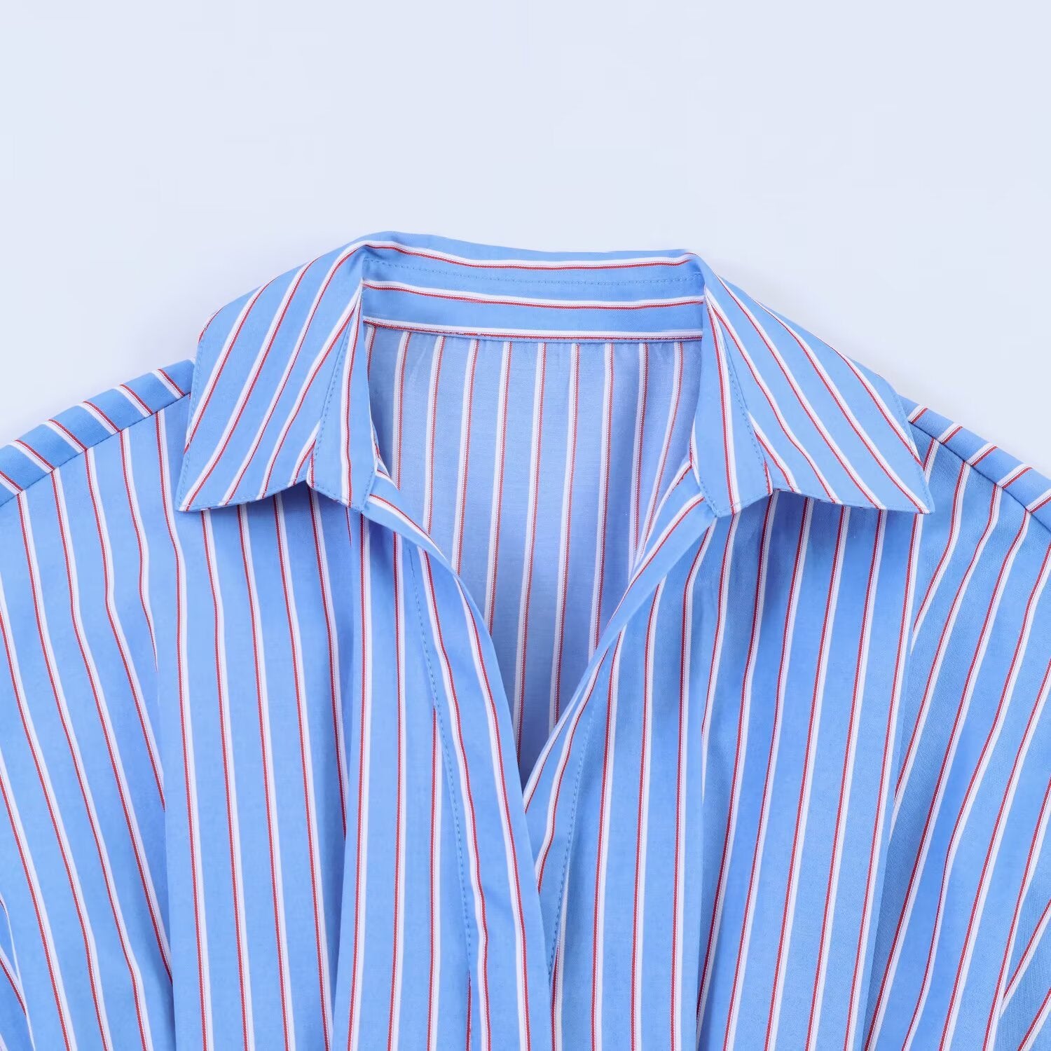 Women Striped Oversized Blouse with Tailoring Gatherings and Shirt Collar Chichicherry