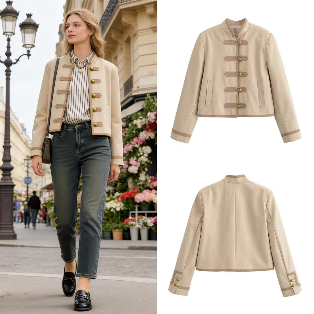 Ladies short jacket with mandarin collar and decorative toggle closures Chichicherry