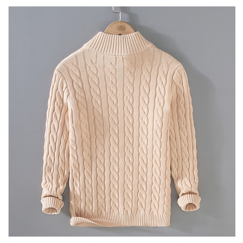 Herren Zopfmuster-Halbzip-Pullover aus weicher Baumwollmischung mit Stehkragen Chichicherry