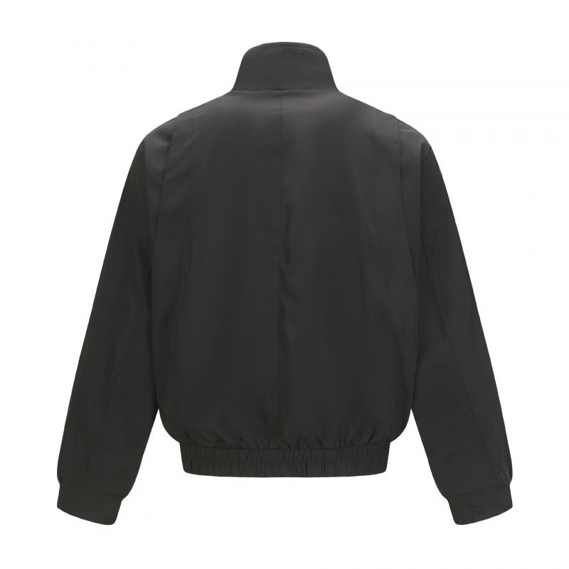 Men's short-cut wind and water-repellent bomber jacket with stand-up collar, zipper, and elastic waistband Chichicherry