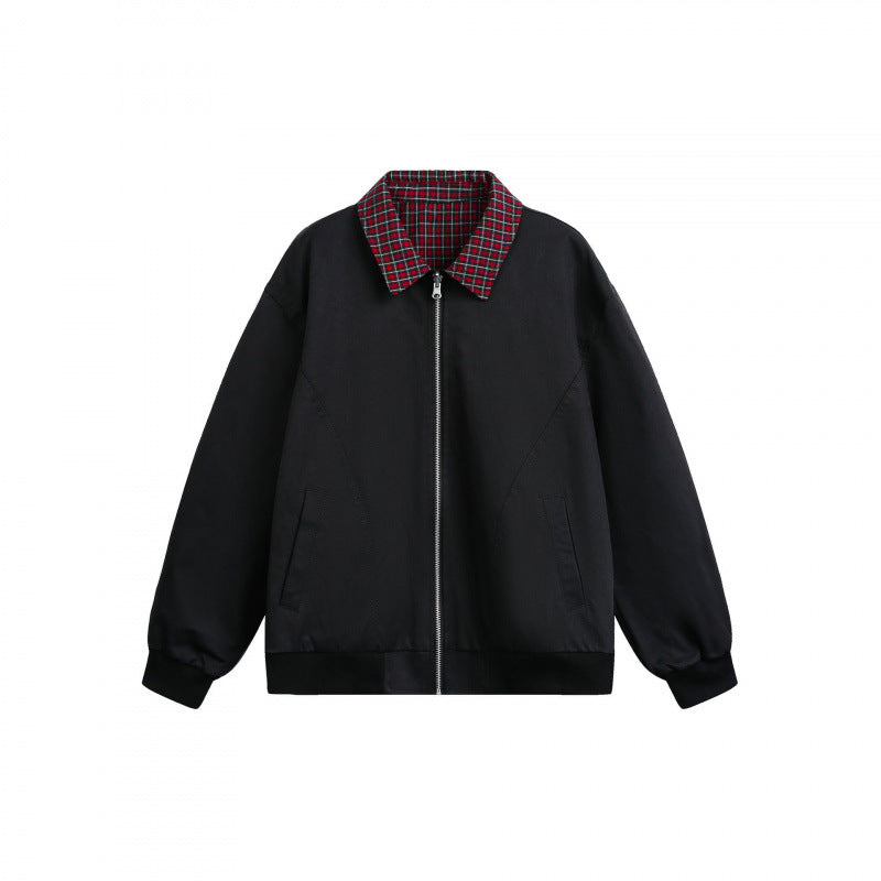 Unisex Reversible Zipper Jacket with Checkered Pattern and Smooth Back Chichicherry