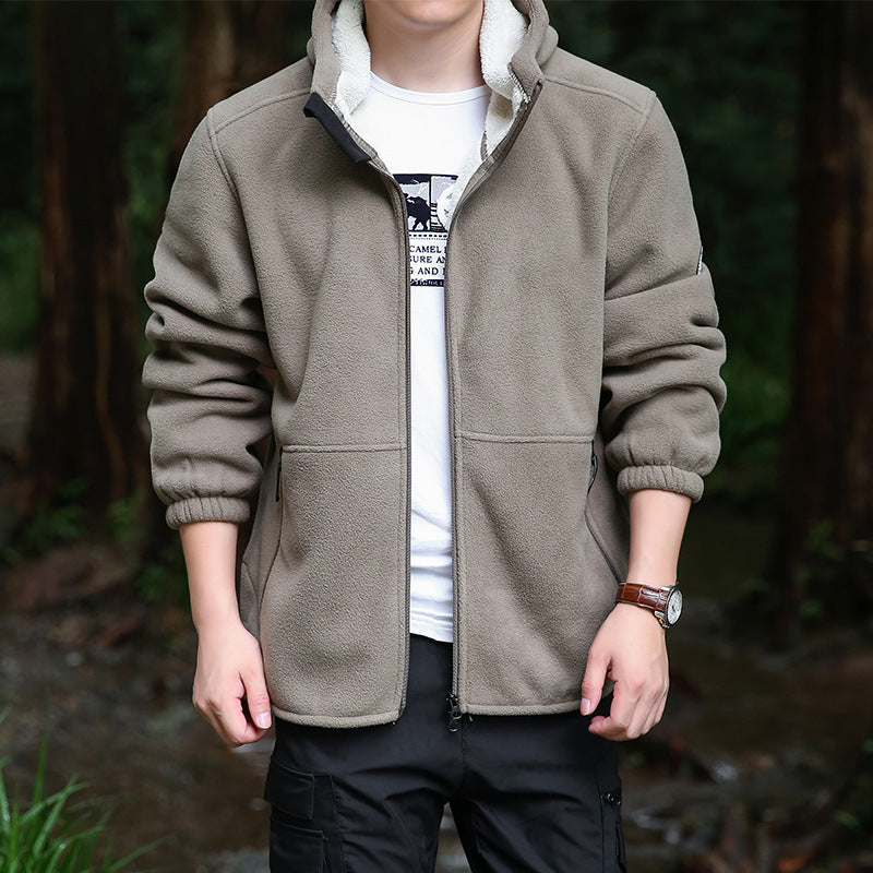 Men's fleece hooded jacket for outdoor with thermal lining, windproof surface and zip pockets Chichicherry