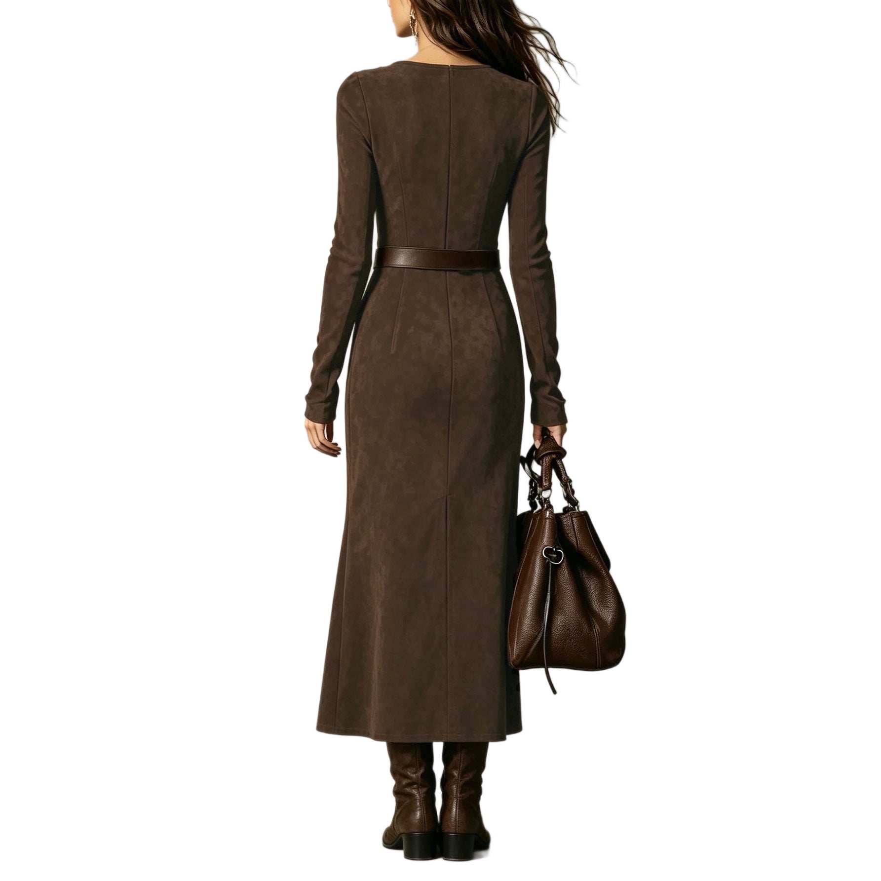 Damen Maxikleid aus Veloursimitat mit quadratischem Ausschnitt und hohem Beinschlitz Chichicherry