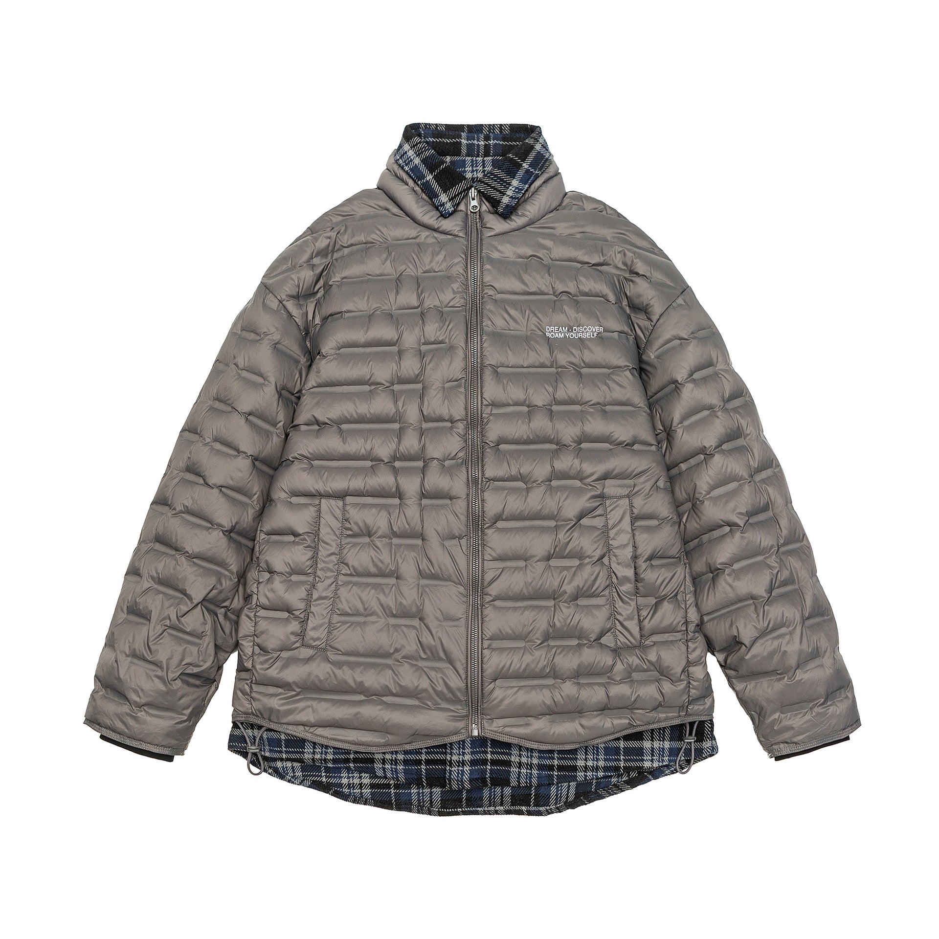 Men's lightweight quilted hybrid jacket with checked lining and drawstring Chichicherry