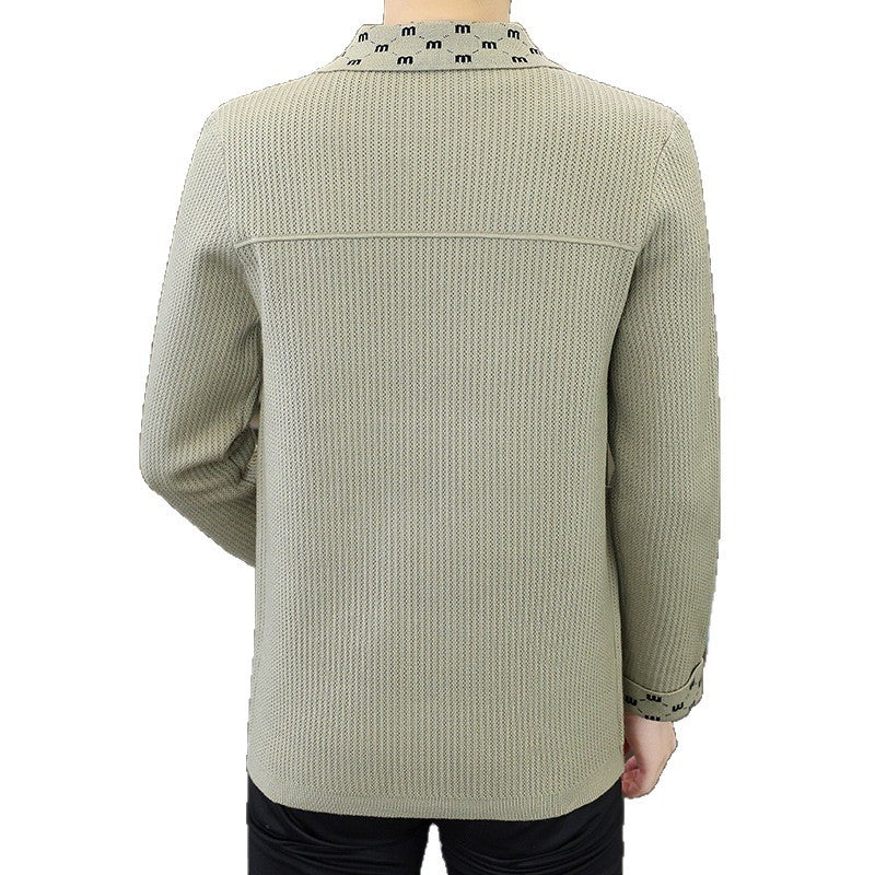 Men's Textured Knit Blazer with Patterned Collar and Button Placket Chichicherry