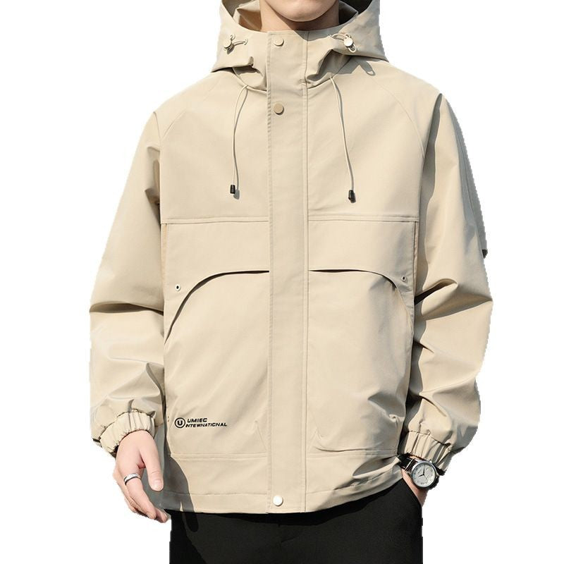 Men's Lightweight Hooded Utility Windbreaker with Large Flap Pockets and Elastic Cuffs Chichicherry