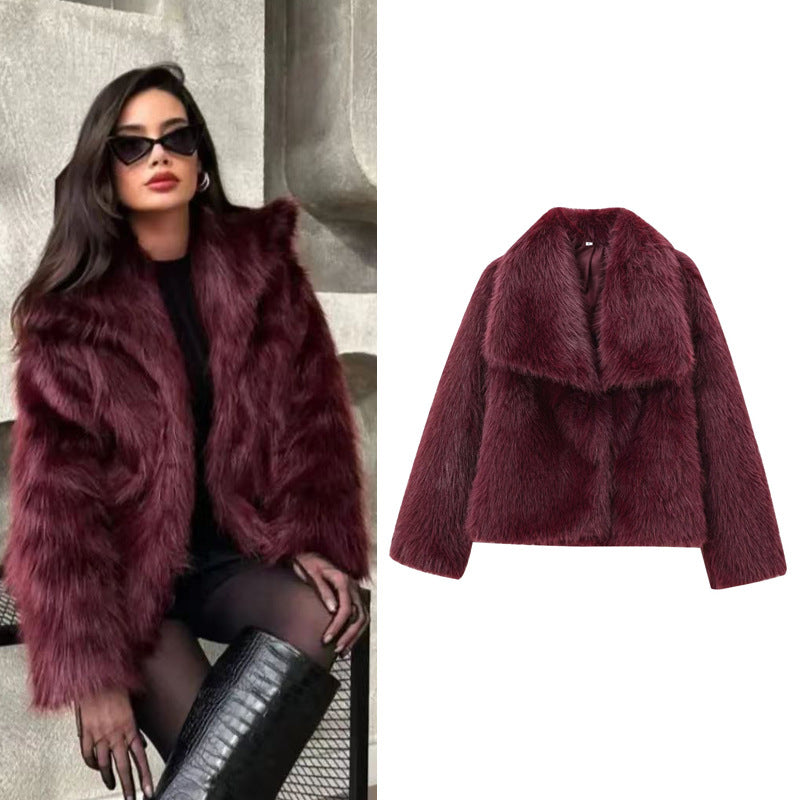Women's Short Faux Fur Jacket in Bolero Style with Extra Soft Shawl Collar Chichicherry