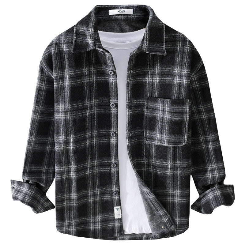 Men's Checkered Flannel Overshirt with Chest Pocket and Relaxed Fit Chichicherry
