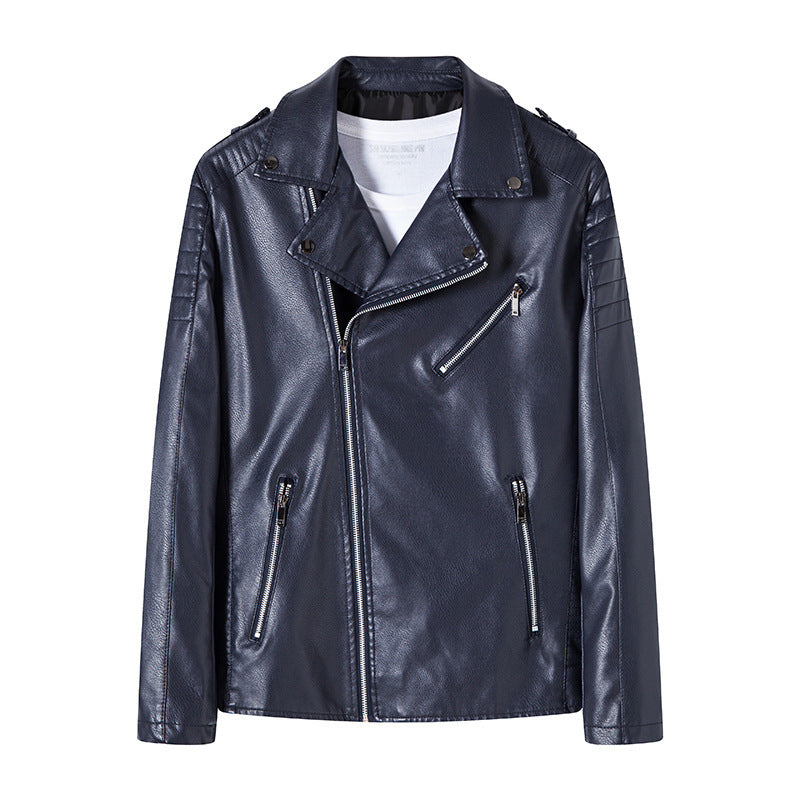 Men's biker jacket made of high-quality faux leather in slim fit with angled zipper and quilted shoulder area Chichicherry