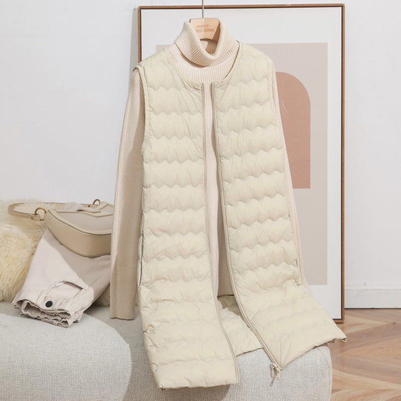 Women's Long Quilted Hooded Vest with Ultralight Thermal Filling and Two-Way Zipper Chichicherry