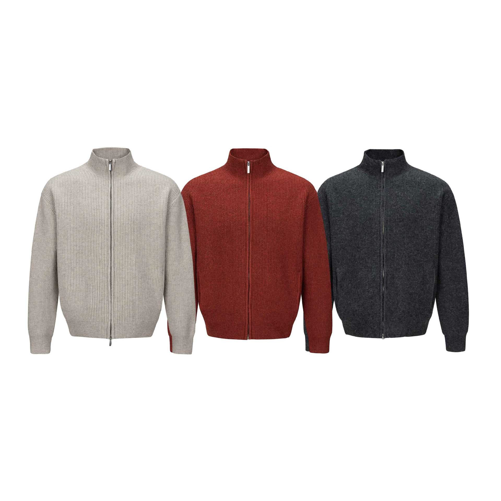 Unisex Short Ribbed Knit Zipper with High Stand Collar and Slim Fit Chichicherry