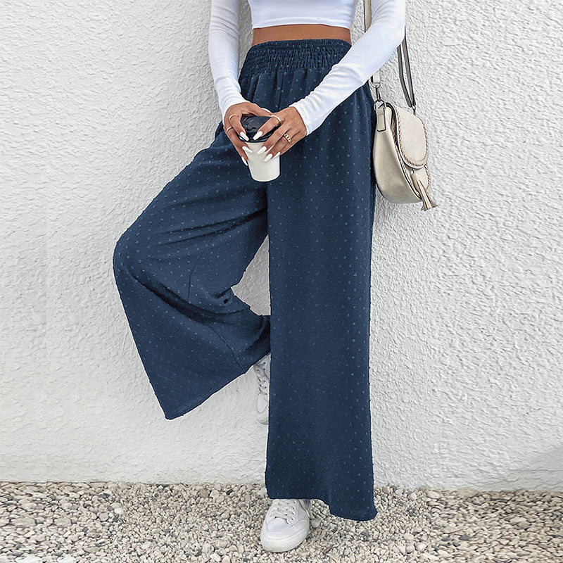 Women's palazzo trousers with wide leg, elastic gathered waistband and structured pointelle look Chichicherry