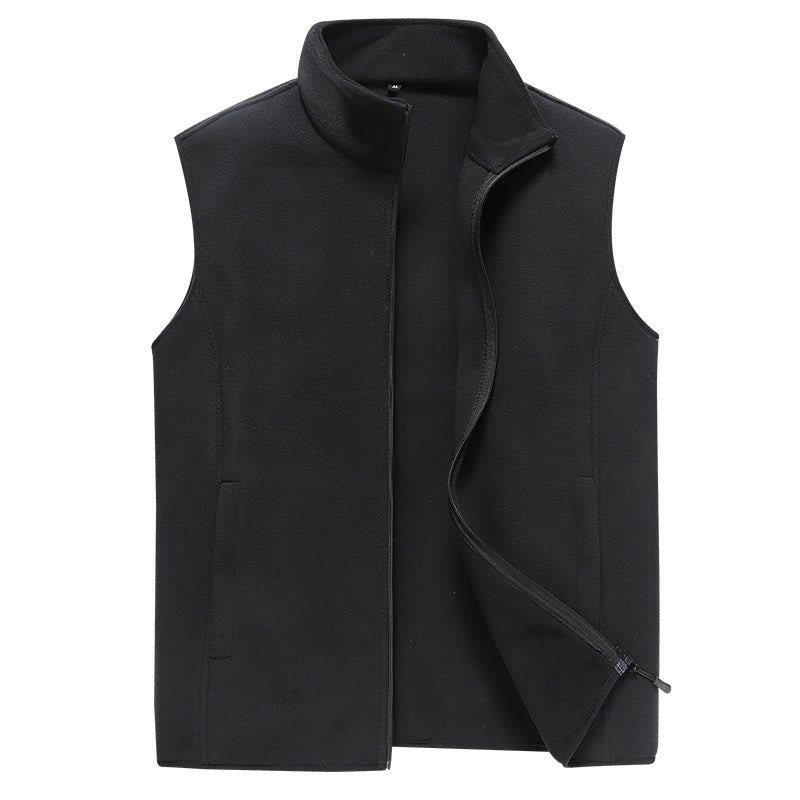 Men's Sleeveless Microfleece Vest with Stand-Up Collar and Concealed Two-Way Zip Chichicherry