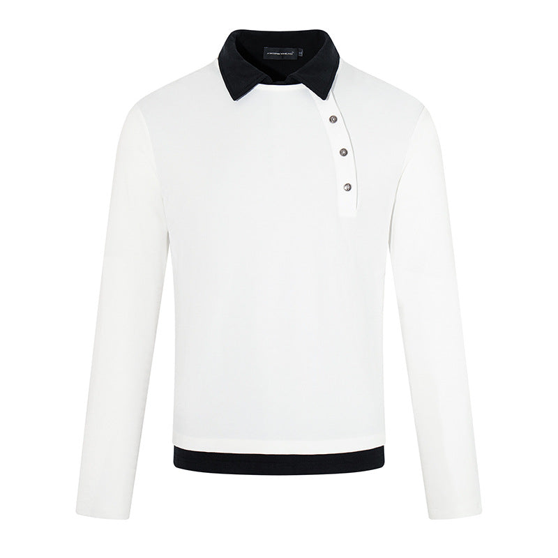 Men's long-sleeve polo shirt with asymmetrical button placket and contrasting collar Chichicherry