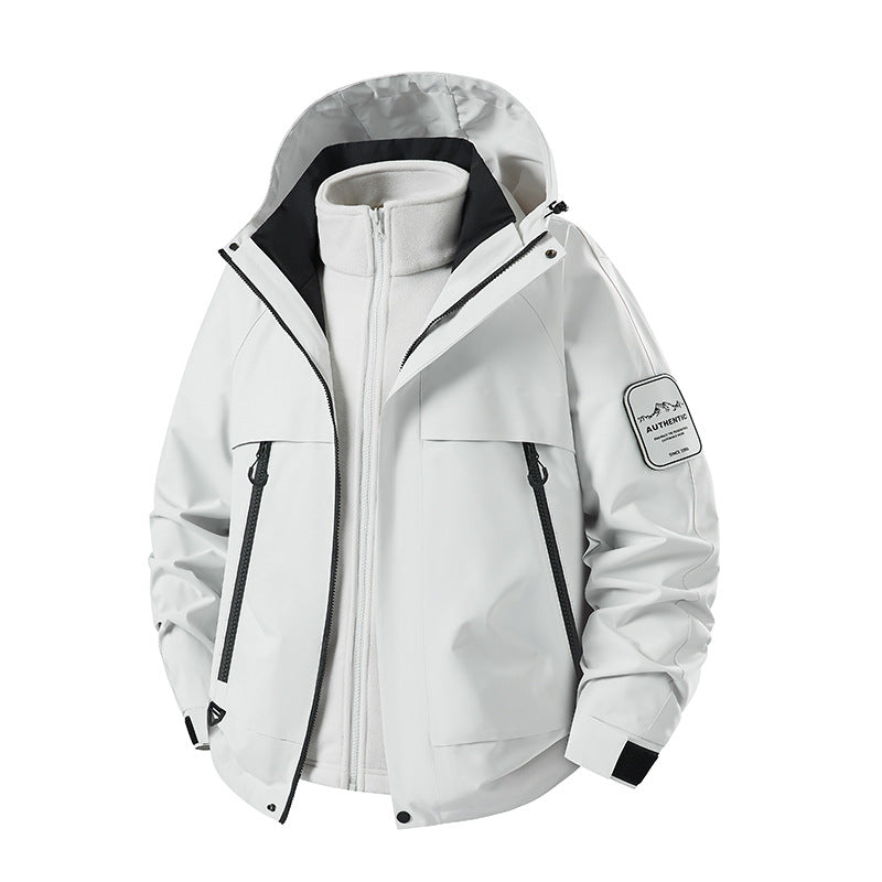 Men's three-piece waterproof outdoor jacket with removable hood and fleece inner jacket Chichicherry