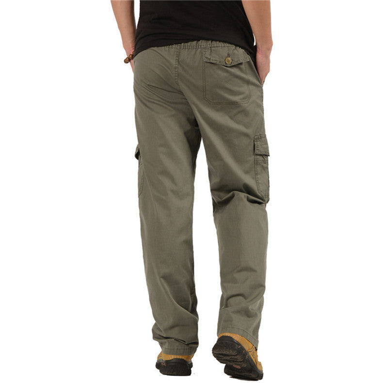 Men's cargo pants with elastic waistband, multifunctional utility pockets and straight cut Chichicherry