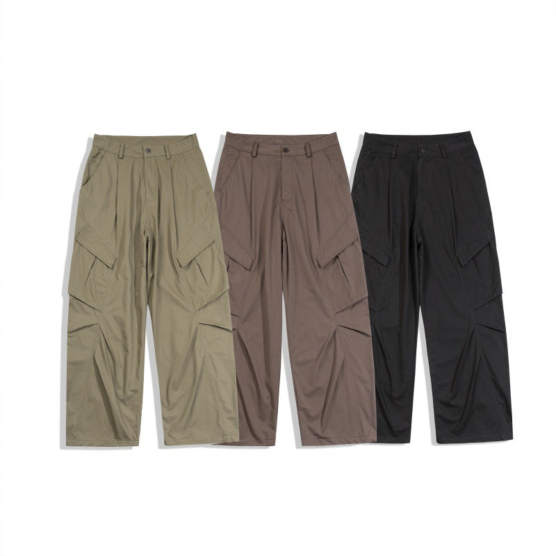 Men's Loose Technical Cargo Pants in Utility Baggy Cut with Asymmetric Flap and Pleat Pockets Chichicherry