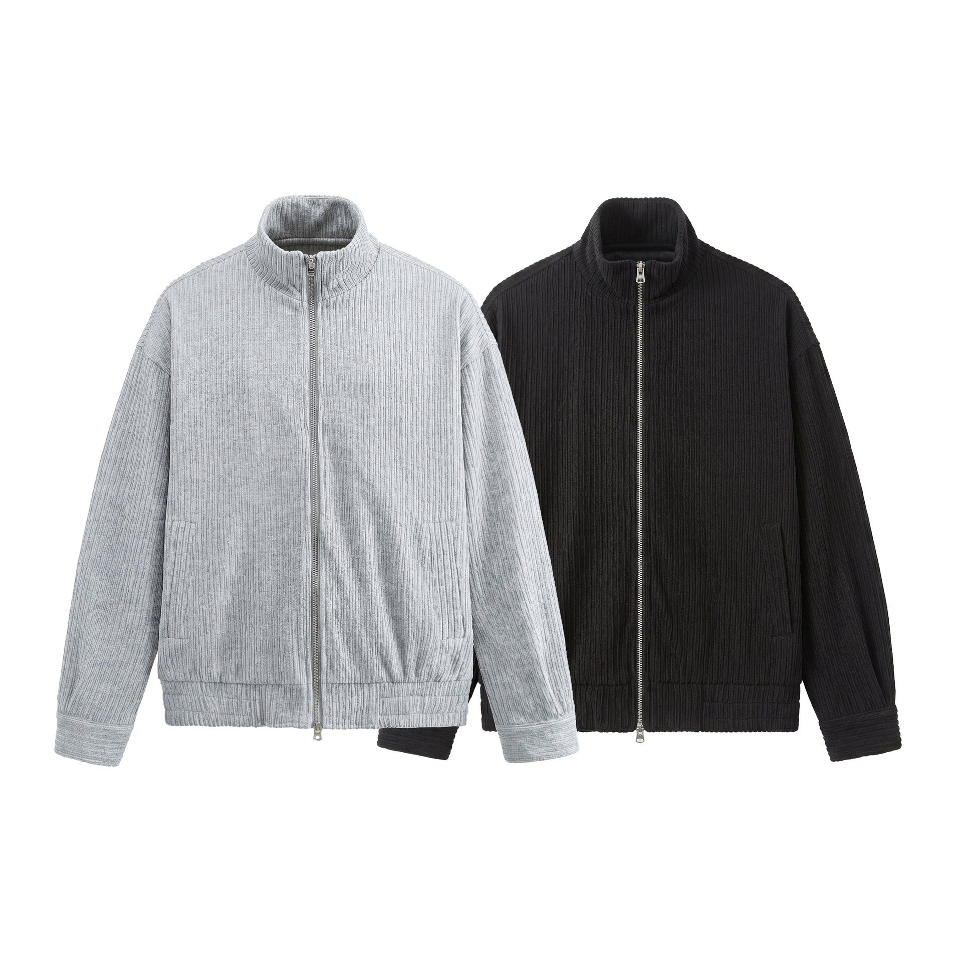 Men's Structured Boxy Jacket with Stand-Up Collar and Two-Way Zipper Chichicherry