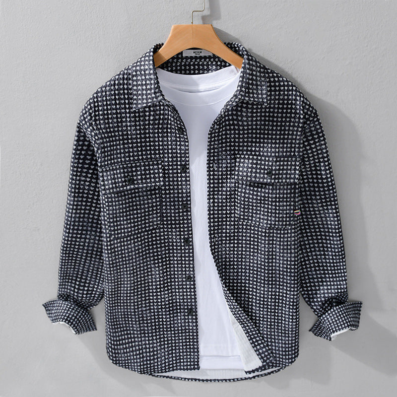 Men's shirt jacket-overshirt made of cotton blend with mini heart all-over print and chest pockets Chichicherry