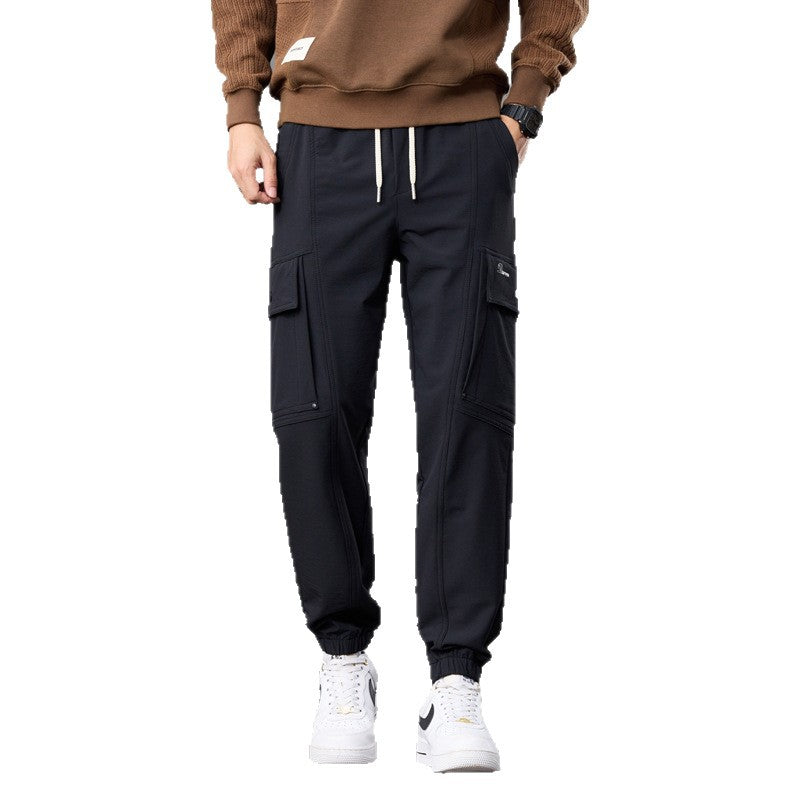 Men's Tapered Cargo Jogger Pants with Knee Inserts, Drawstring Waistband and Flap Pockets Chichicherry