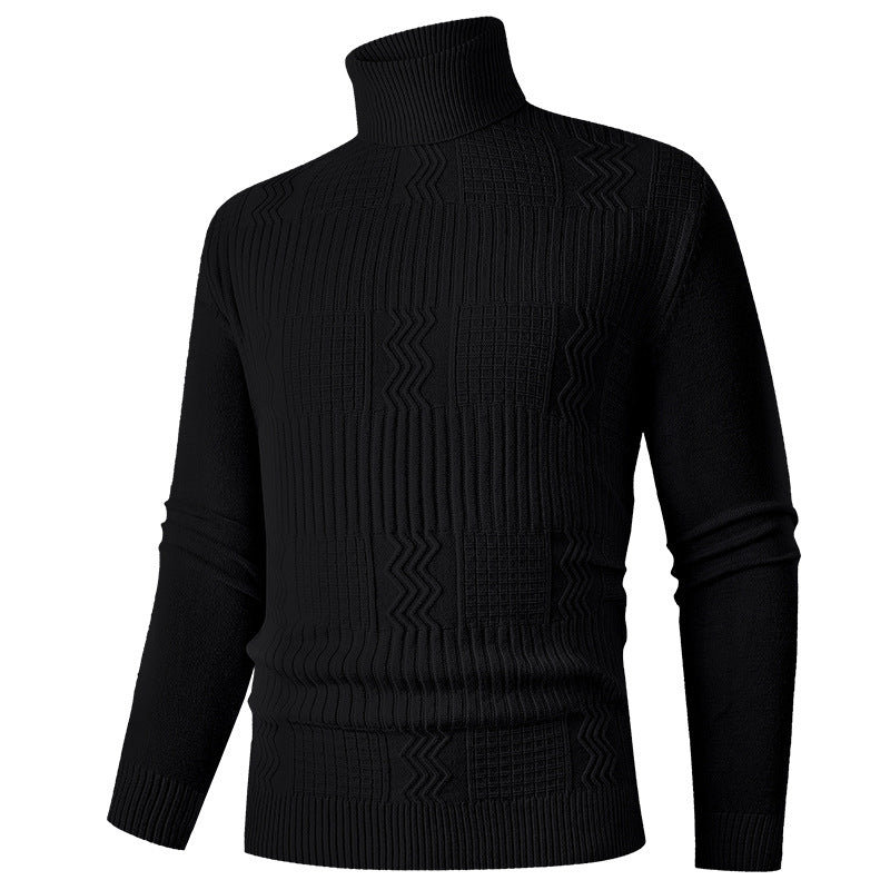 Men's turtleneck sweater made of fine knit with structured jacquard pattern and tailored fit Chichicherry