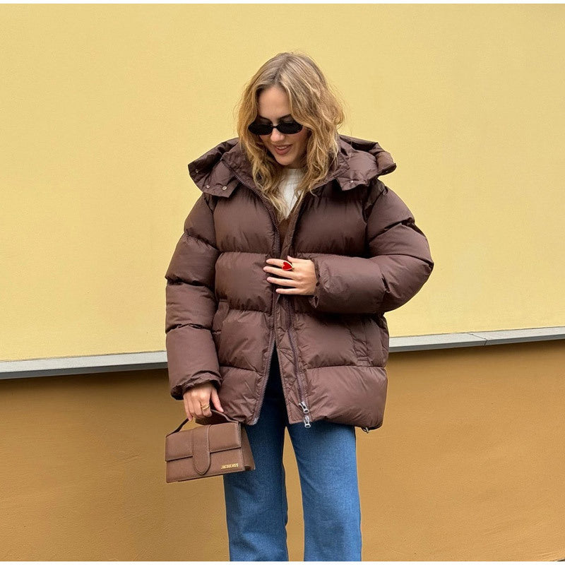 Women Padded Oversized Padded Jacket with Volume Sleeves and Removable Hooded Collar Chichicherry