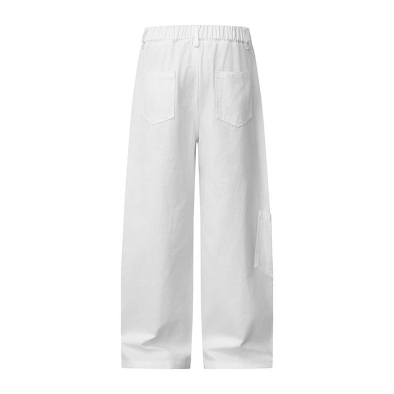 Ladies Wide High-Waist Denim Palazzo Jeans with Floral Embroidery, Cargo Pocket and Scarf Detail Chichicherry