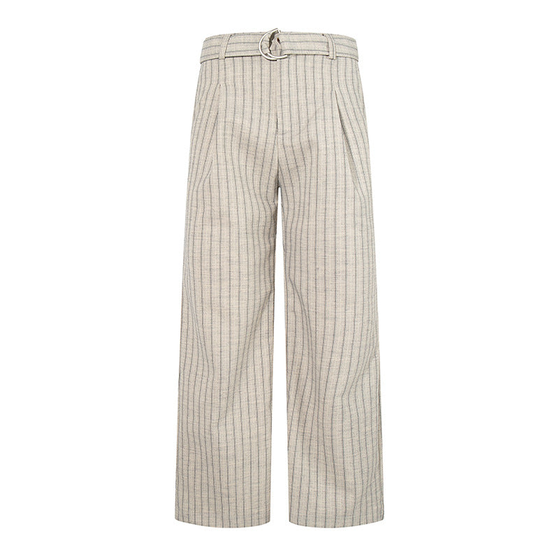 Women Wide Linen-Mix Culotte Pants with High Waist and D-Ring Belt Chichicherry