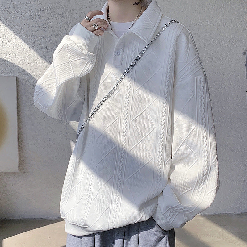 Men's Oversize Polo Knit Sweater with Diamond and Cable Knit Structure Chichicherry