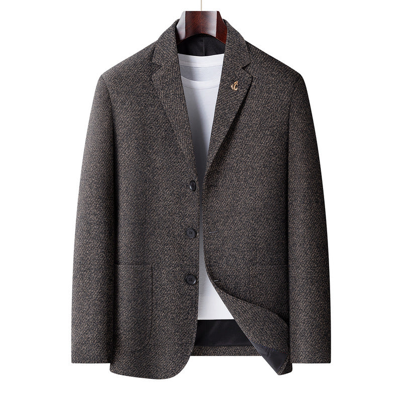 Men's Wool Blend Blazer with Herringbone Structure, Light Thermal Insulation and Patch Pockets Chichicherry