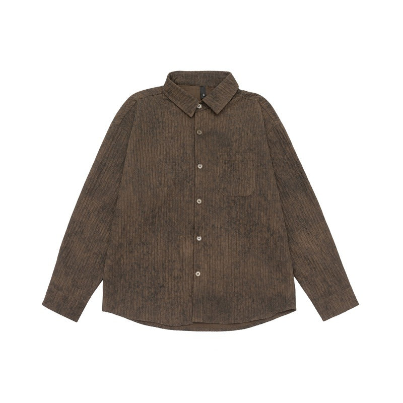 Unisex Lightweight Oversized Shirt Jacket with Washed Texture and Chest Pocket Chichicherry