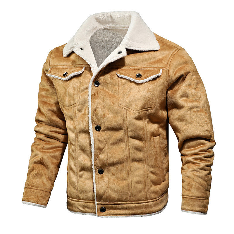 Men's lined suede imitation jacket with teddy lining and shirt collar Chichicherry