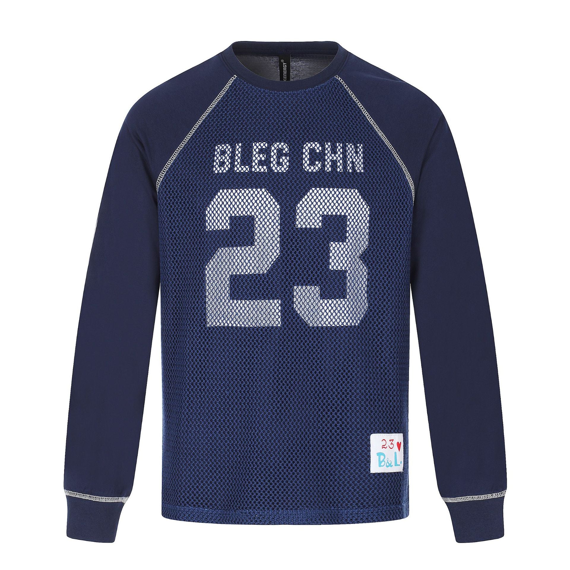 Men's Sportives Mesh Layer Crew Neck Sweatshirt with Raglan Sleeves and Front Print Chichicherry