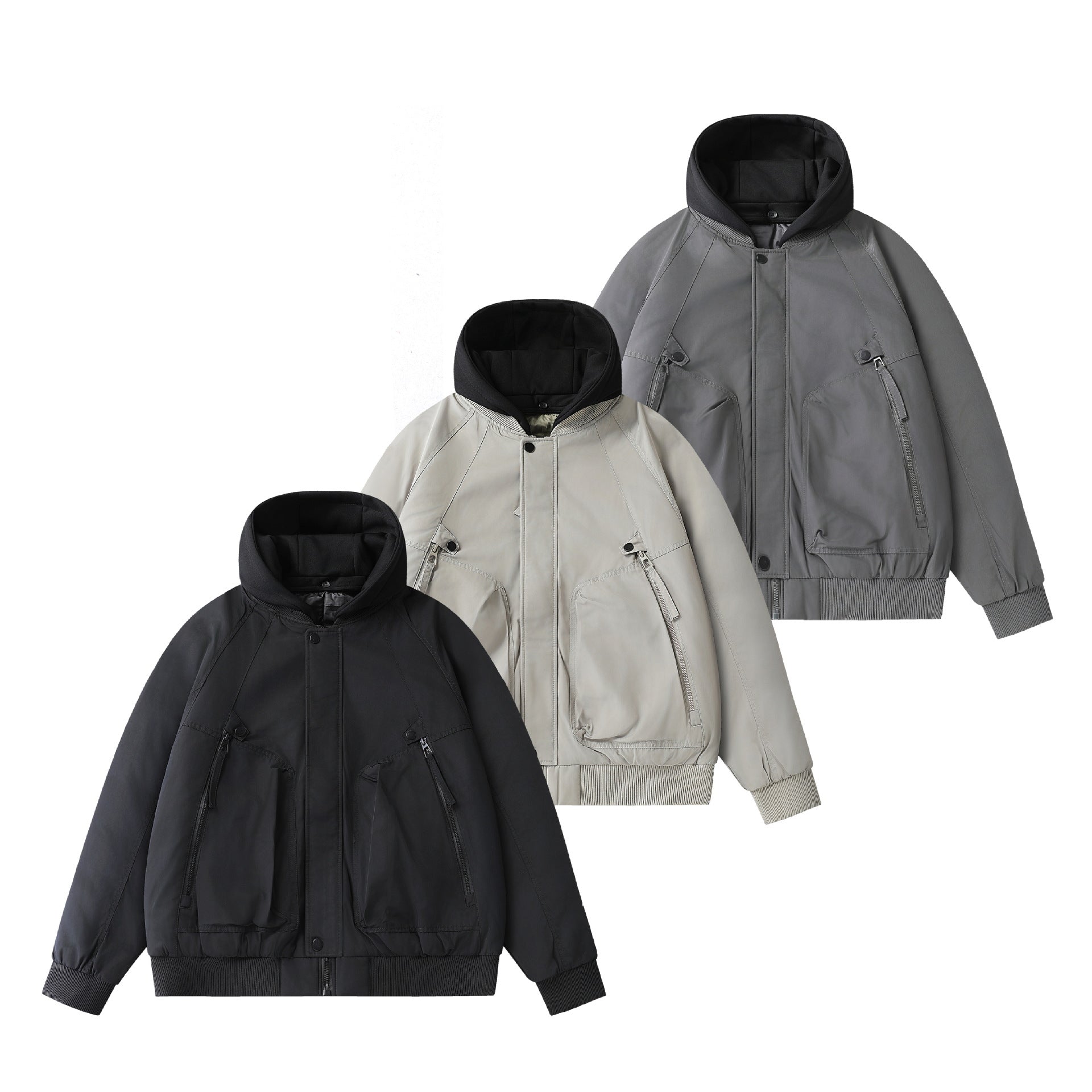 Men's Boxy Utility Bomber with quilted thermal insulation, integrated hood, and concealed zippers Chichicherry