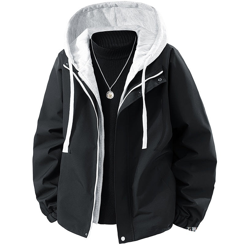 Men's lightweight wind and water-repellent hooded transitional jacket with fleece-lined hood and elastic hem Chichicherry