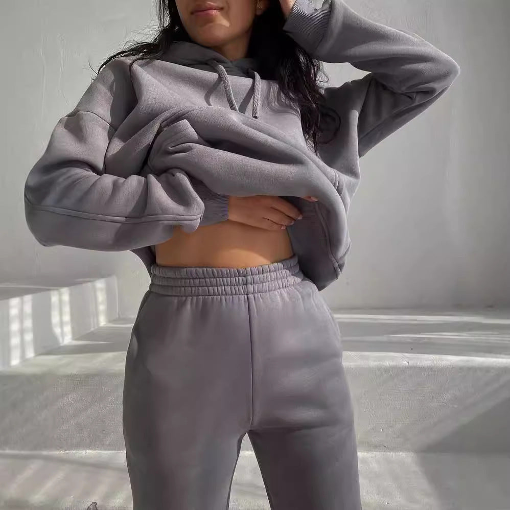 Damen Oversize Loungewear-Set aus weichem Baumwollmischfleece mit Kapuzenpullover und schmal zulaufender Jogginghose Chichicherry