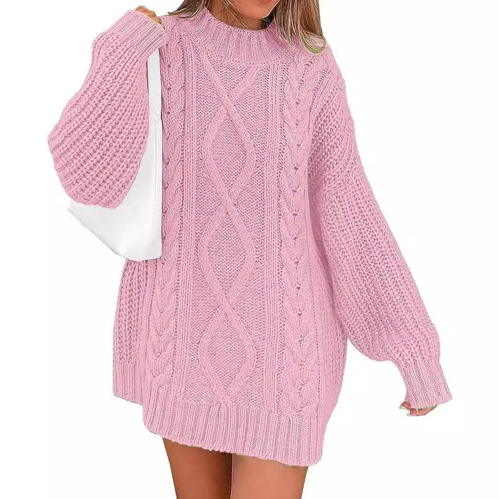 Women’s Oversized Knit Dress with Cable and Ribbed Texture Chichicherry